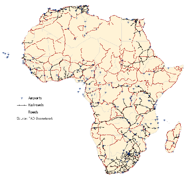 Verkehrswege in Afrika Bild: Fanny Schertzer, CC BY-SA 3.0 , via Wikimedia Commons