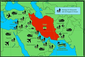 US-Militärbasen und Truppen um den Iran herum. Iran ist neben Nordkorea eines der letzten Länder ohne eine Rothschild-Zentralbank.