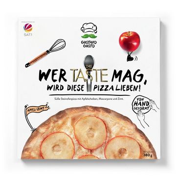 Neue süße vegetarische Tiefkühlpizza belegt mit Apfelscheiben. Bild: "obs/Franco Fresco GmbH/Gustavo Gusto"