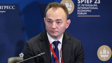 Der stellvertretende Minister für digitale Entwicklung Russlands, Maxim Parschin, am 14. Juni 2023 beim internationalen Wirtschaftsforum in Sankt Petersburg. Bild: Sputnik / Ramil Sitdikow