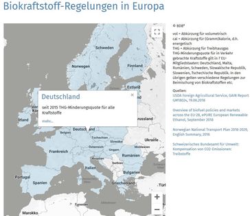 Biokraftstoff-Regelungen in 30 europäischen Ländern - interaktive Karte (https://www.bdbe.de/daten/bioethanol-weltweit) / Bild: "obs/Bundesverband der deutschen Bioethanolwirtschaft e. V./BDBe"