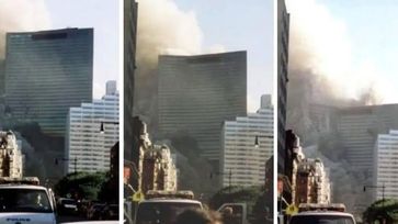 Kontrolliert gesprengt: World Trade Center 7 fällt am 11. September 2001 im freien Fall in sich zusammen