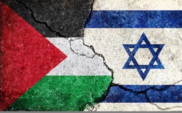 Israel vs Palestine  (War crisis , Political  conflict). Grunge country flag illustration (cracked concrete background)