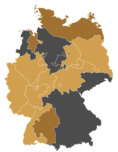 Mitgliedskirchen der UEK in hellbrauner, Kirchen mit Gaststatus in dunkelbrauner Farbe (Stand: 2007). Die Evangelisch-reformierte Kirche (Bayern und Nordwestdeutschland) ist nicht dargestellt.