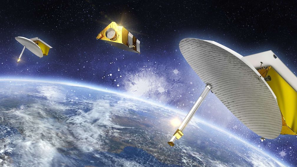 Die drei neuen SARah-Satelliten bestehen aus zwei Reflektor-Satelliten und einem Phased Array-SatellitenBildrechte: OHB System AG Fotograf: OHB System AG