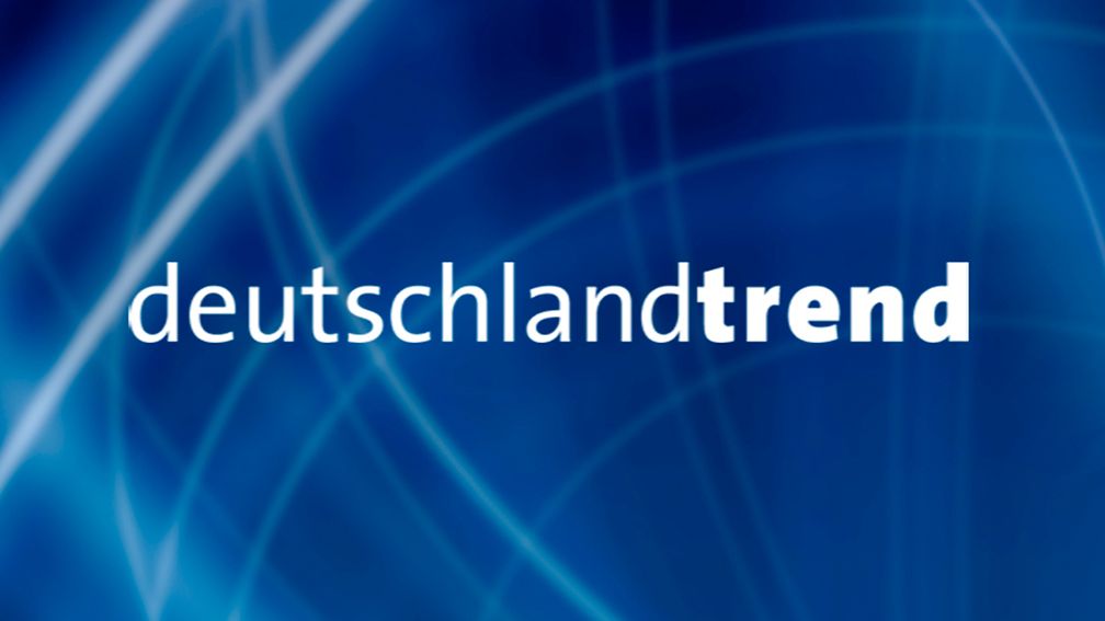 ARD/WDR ARD-DeutschlandTrend im Ersten.Logo: ARD-DeutschlandTrend, jeweils am ersten Donnerstag des Monats innerhalb der "Tagesthemen".© WDR,