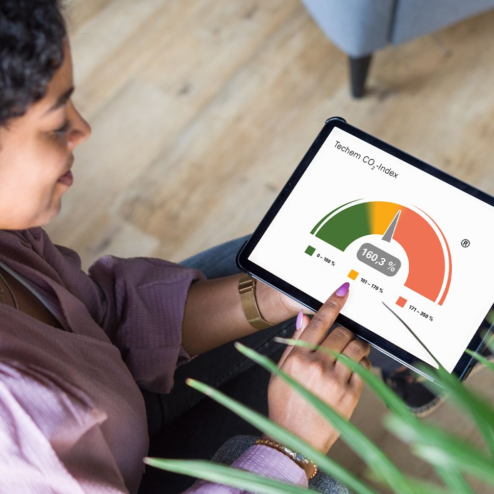 Der Techem CO2-Index weist das Verhältnis aus tatsächlicher Emission zu der Zielemission für 2023 aus.
