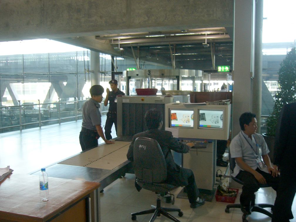 Baggage screening monitoring at Bangkok Suvarnabhumi Airport.