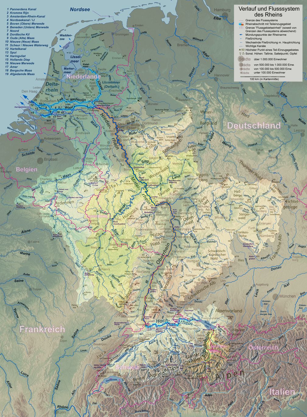 Verlauf und Einzugsgebiet des Rhein