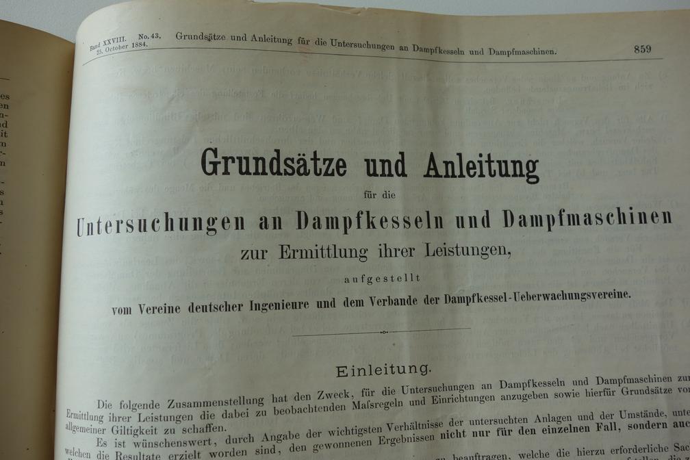 Ausschnitt aus der Zeitschrift des Vereines deutscher Ingenieure (VDI) vom 25. Oktober 1884 mit der ersten VDI-Richtlinie (Symbolbild)