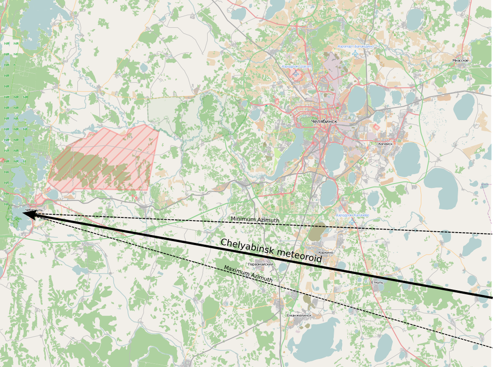 Rekonstruierte Flugbahn des Meteors[2]