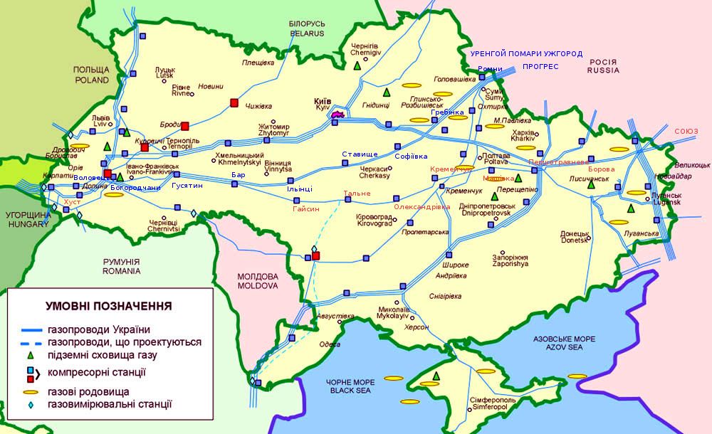 Схема газопровода через украину