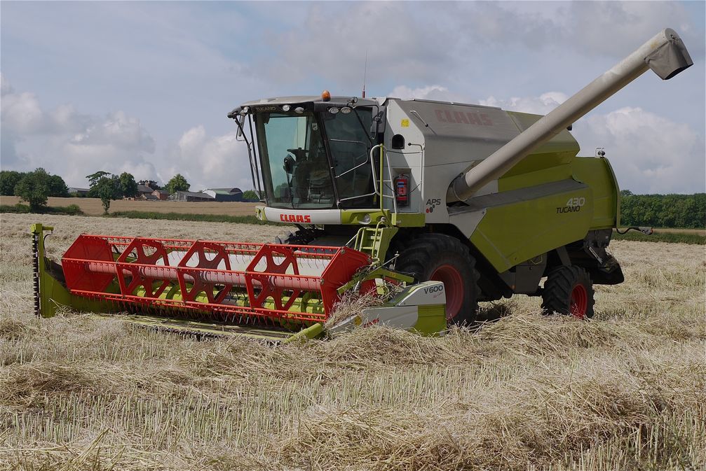 A combine harvester on an English farm