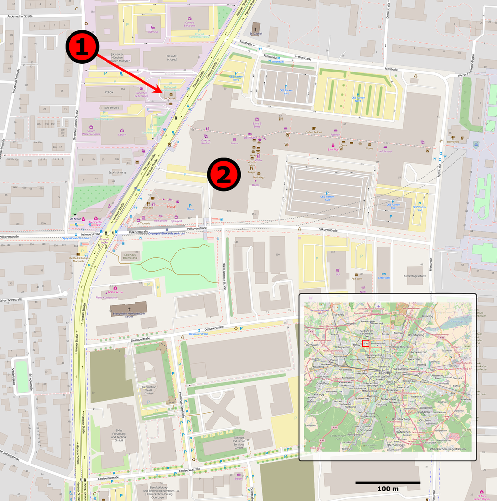 (1) McDonald's-Restaurant(2) Olympia-Einkaufszentrum (OEZ)