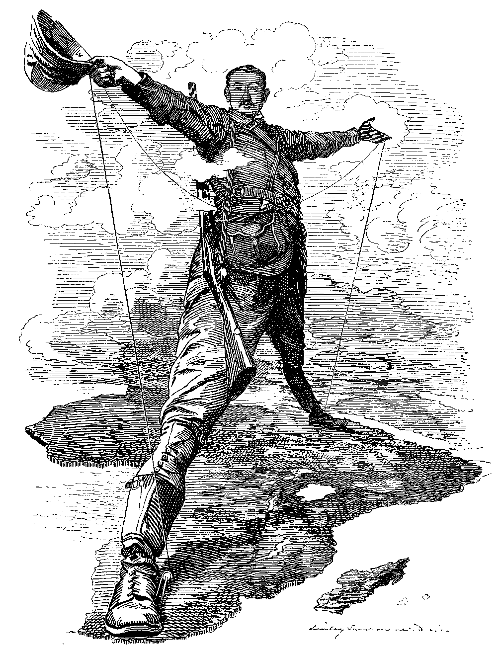 The Rhodes Colossus, Karikatur von Edward Linley Sambourne zum Kap-Kairo-Plan von Cecil Rhodes im Punch, 1892 (Symbolbild)