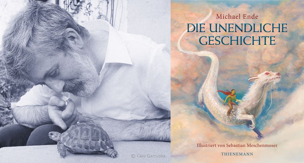 Michael Ende und die Schmuckausgabe zu "Die unendliche Geschichte" Bild: "obs/Thienemann-Esslinger Verlag GmbH/Caio Garrubba, Thienemann Verlag"