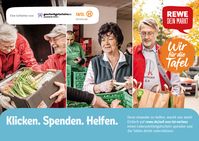 Über die REWE-Internetseite www.rewe.de/auf-uns-ist-verlass und direkt über www.tafel-deutschland.geschenkgutscheine.io können Kunden per Klick Geld spenden.  Bild: "obs/REWE Markt GmbH"