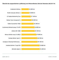 Zwischen dem Reifen mit der besten und der schlechtesten Laufleistung liegen knapp 20.000 km.